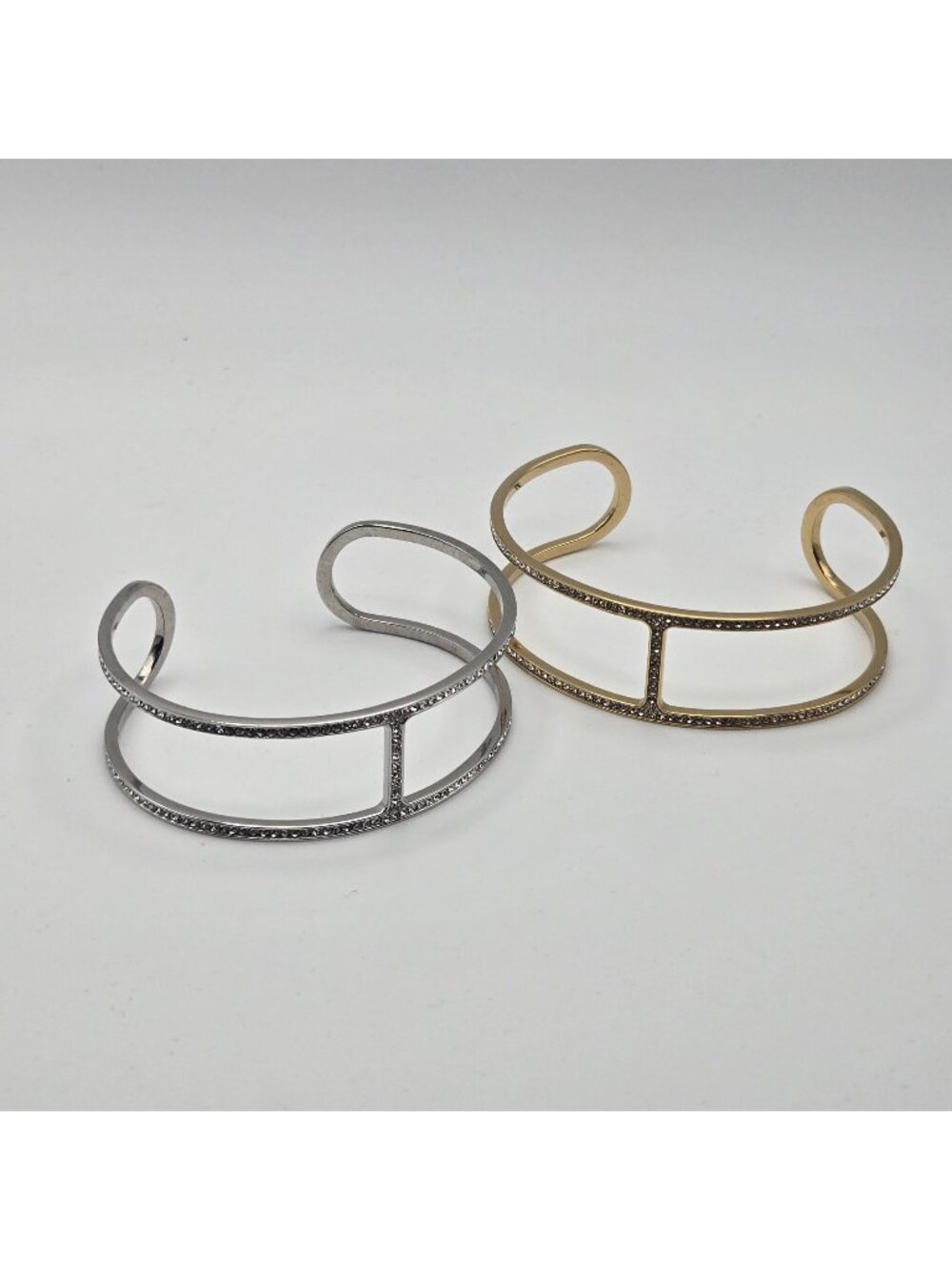 Michael Kors Gold Silver Tone Open Cuff Bracelets Crystal Accents Lot Of 2